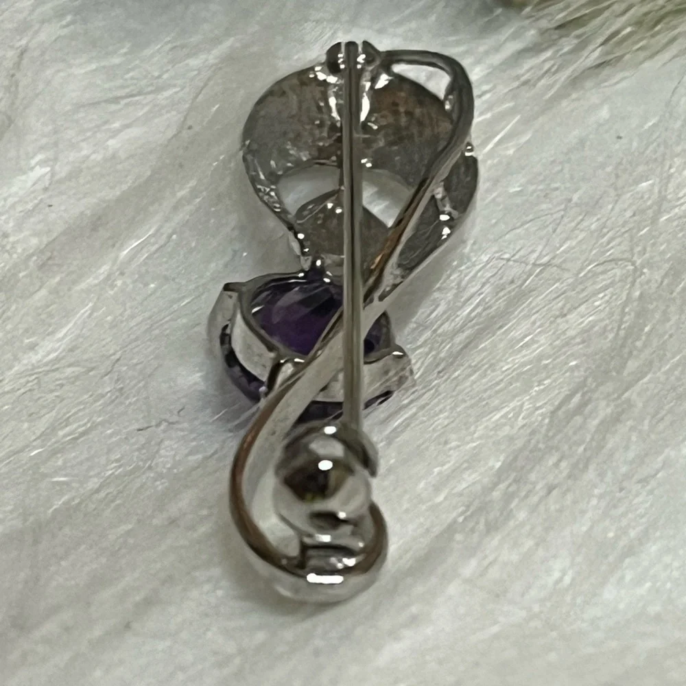 Marked SILVER Vintage Amethyst Brooch